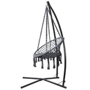 Hammock Chair with Steel Stand Macrame Outdoor Swinging Grey