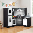 Kids Kitchen Play Set Wooden Pretend Cooking Playset w/Sounds Lights Black