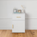 BEDSIDE TABLE - WHITE - SLIM - OVAL BRASS