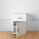 BEDSIDE TABLE - WHITE - VJ PANEL - OVAL BRASS