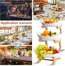CARLA HOME 3-Tier Ceramic Fruit Bowl Basket with Bamboo Stand for Kitchen Counter, Snack Tray, Dessert Server & Vegetable Storage Rack