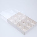 100 Pack of White Card Chocolate Sweet Soap Product Retail Gift Box - 12 bay 4x4x3cm Compartments  - Clear Slide On Lid - 16x12x3cm