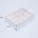 100 Pack of White Card Chocolate Sweet Soap Product Retail Gift Box - 12 bay 4x4x3cm Compartments  - Clear Slide On Lid - 16x12x3cm