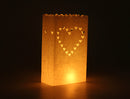 100 Pack White Heart Luminary Paper Candle Tea Light Lantern Bags Wedding Garden Anniversary Birthday Night Decorations Evening Party