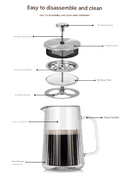 Transparent Elegant Ribbed Double Wall Glass French Press - 1000ml Heat Resistant Coffee and Tea Maker with Stainless Steel Filter