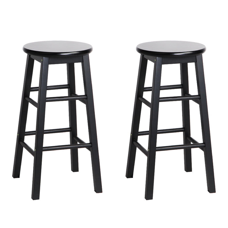 2x Bar Stools Round Chairs Wooden Black