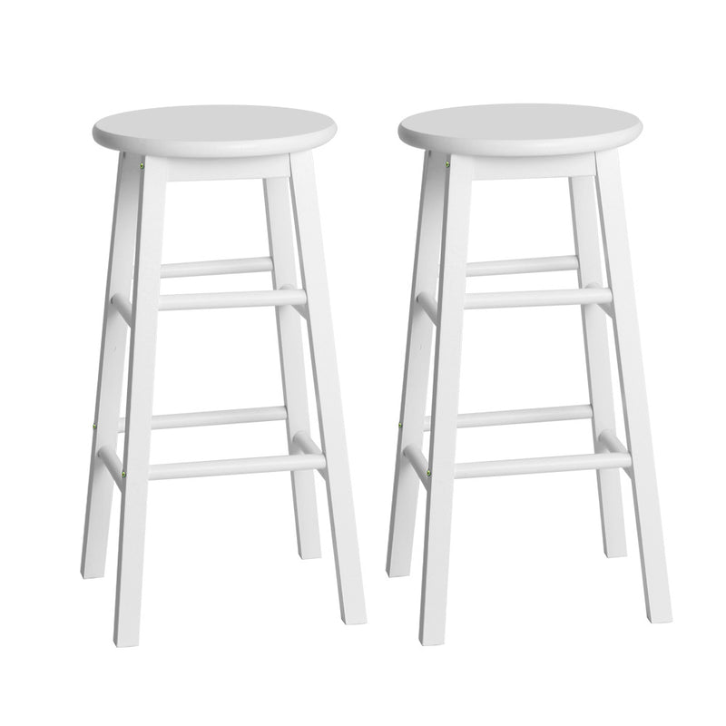 2x Bar Stools Round Chairs Wooden White