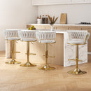 4x Bar Stools Gas Lift Velvet Woven Backrest Ivory