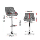 Artiss 2x Bar Stools Leather Padded Gas Lift Grey