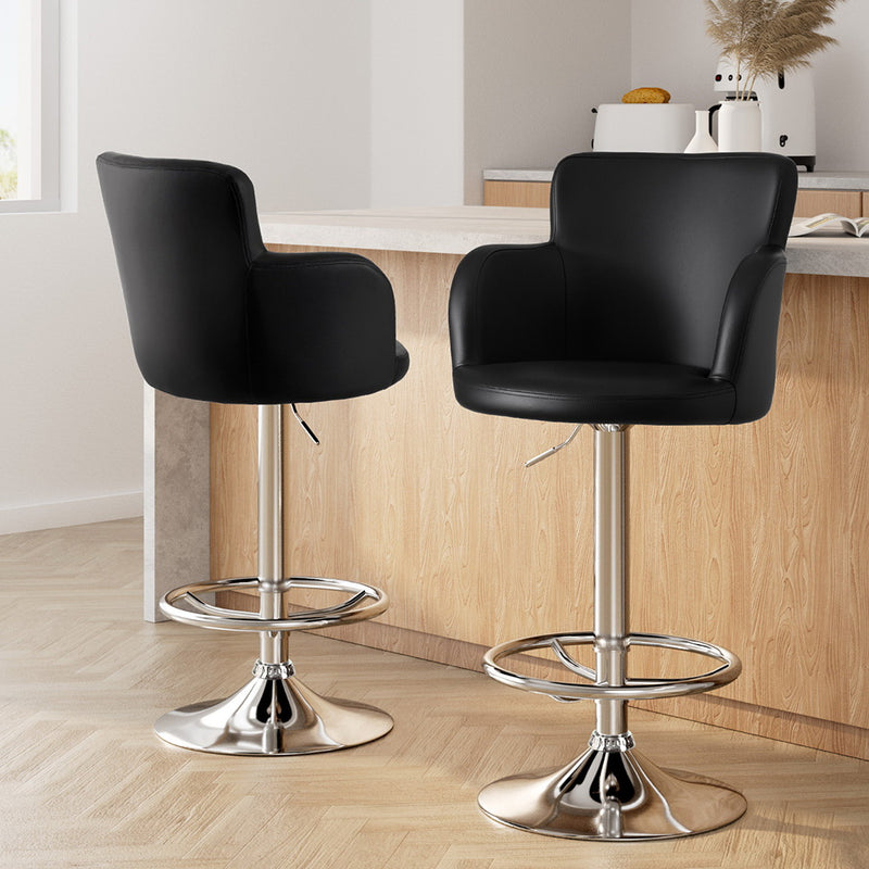 2x Leather Bar Stools Swivel Adjustable Gas Lift PU Counter Chairs Black