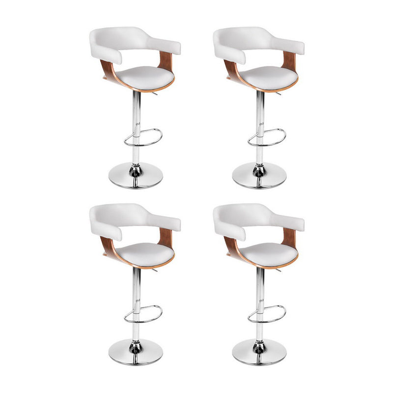 4x Artiss Bar Stools Gas Lift Leather with Armrest White