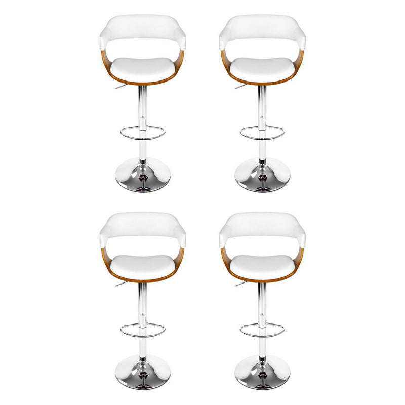 4x Artiss Bar Stools Gas Lift Leather with Armrest White