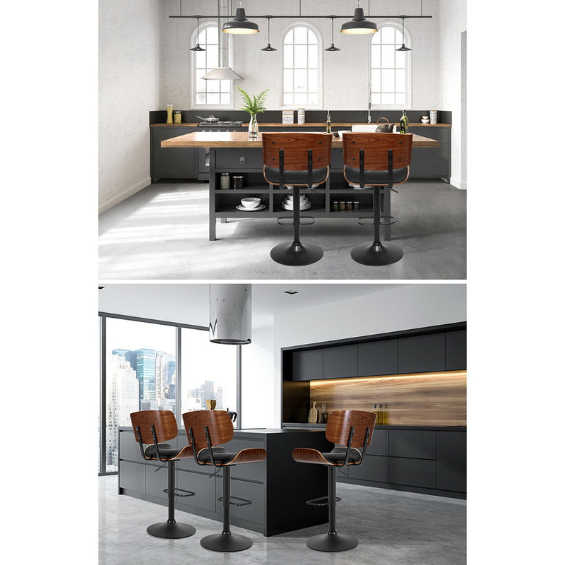 4x Bar Stools Gas Lift Leather All Black
