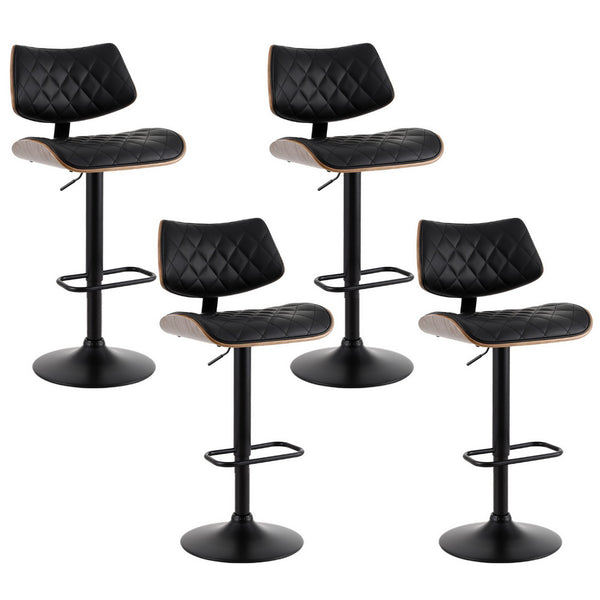 4x Bar Stools Kitchen Dining Chairs Gas Lift Stool Wooden Leather Black