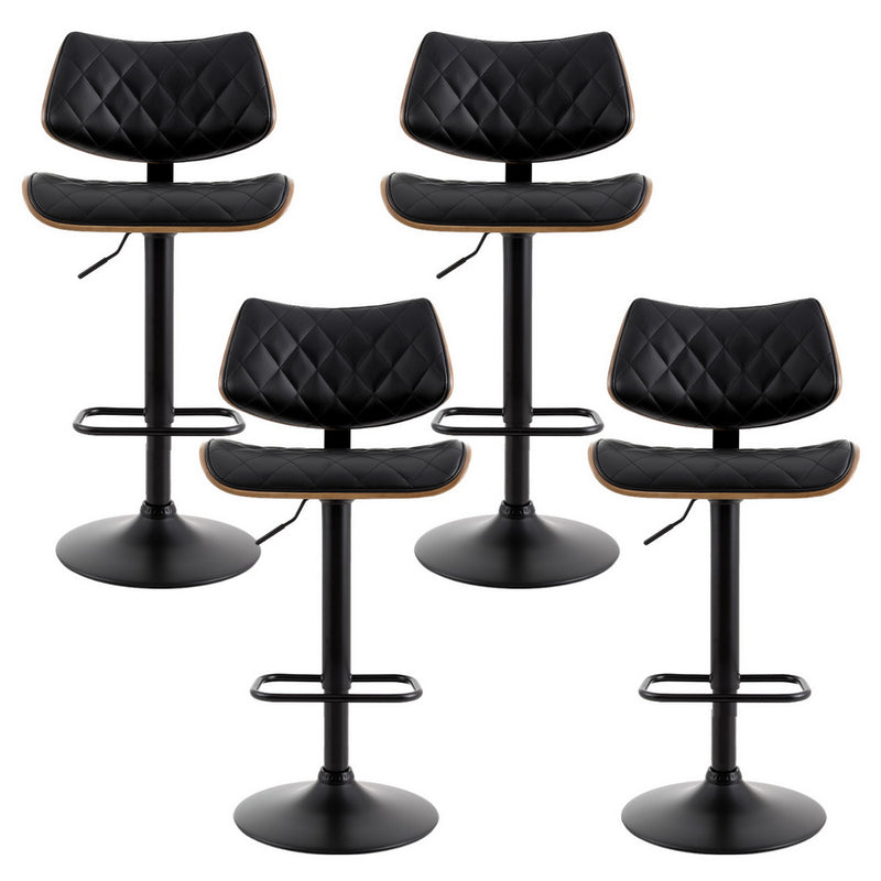 4x Bar Stools Kitchen Dining Chairs Gas Lift Stool Wooden Leather Black