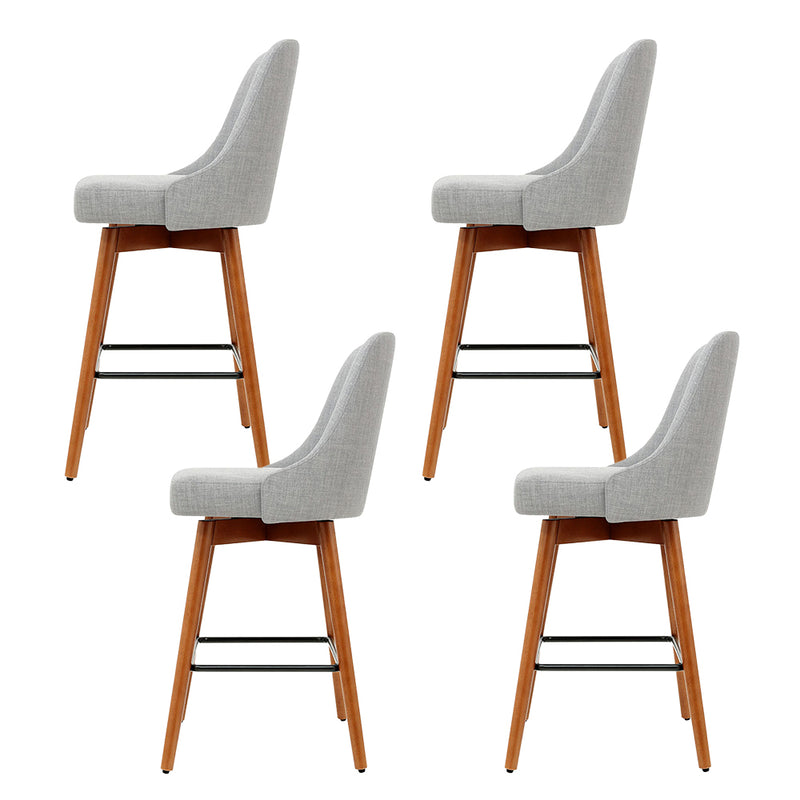 4x Bar Stools Swivel Seat Wooden Grey
