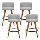 4x Bar Stools Linen Padded Wooden Grey