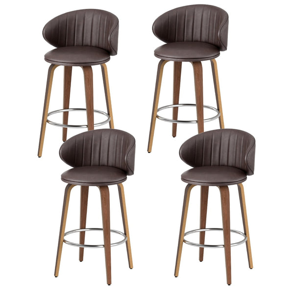 4x Bar Stools Dining Chairs Contoured Leather Wood Stool