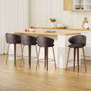 4x Bar Stools Dining Chairs Contoured Leather Wood Stool