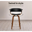 4x Bar Stools Swivel PU Seat Wooden