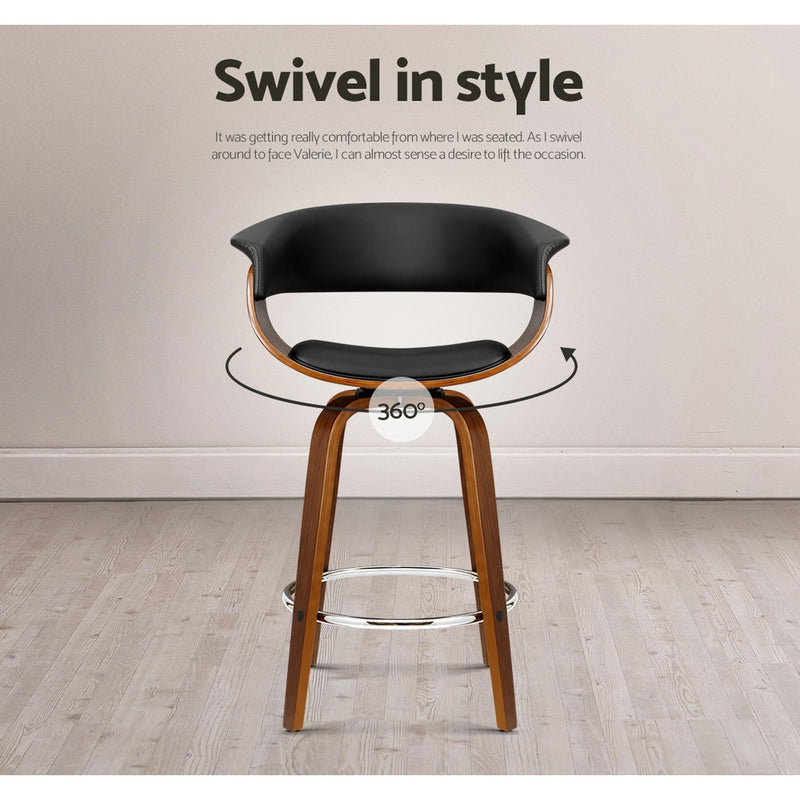 4x Bar Stools Swivel PU Seat Wooden