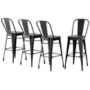 4x Metal Bar Stools Wooden Seat Retro Counter Stool