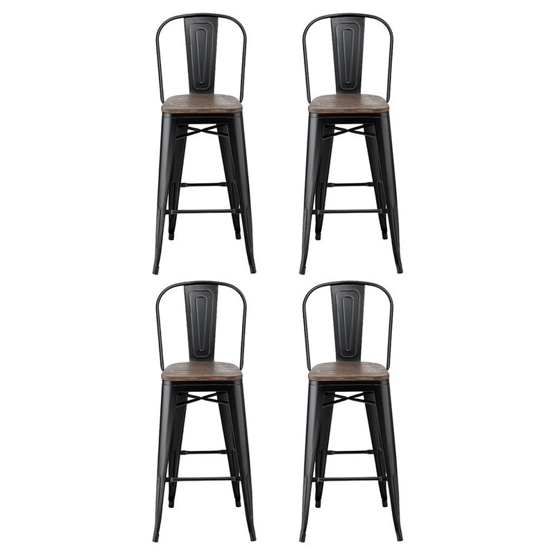 4x Metal Bar Stools Wooden Seat Retro Counter Stool