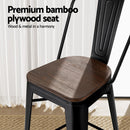 4x Metal Bar Stools Wooden Seat Retro Counter Stool