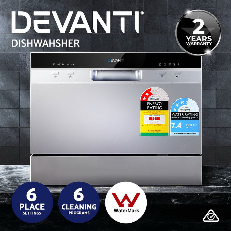 6 Place Settings Benchtop Dishwasher Sliver