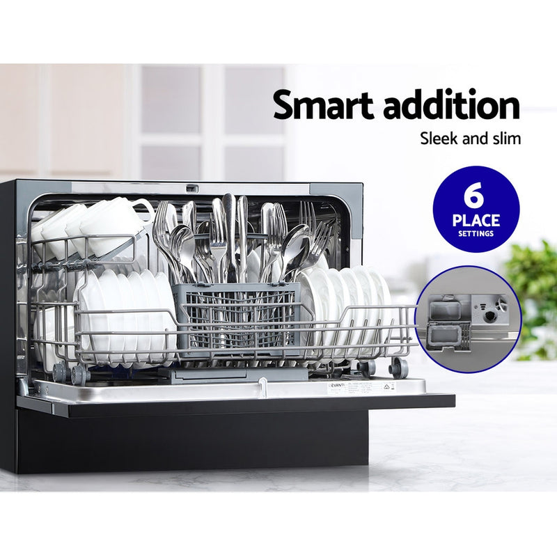 6 Place Settings Benchtop Dishwasher Black