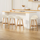 4x Bar Stools Padded Leather Wooden Beige