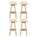 4x Bar Stools Padded Leather Wooden Beige