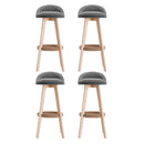 4x Bar Stools Padded Linen Wooden Grey