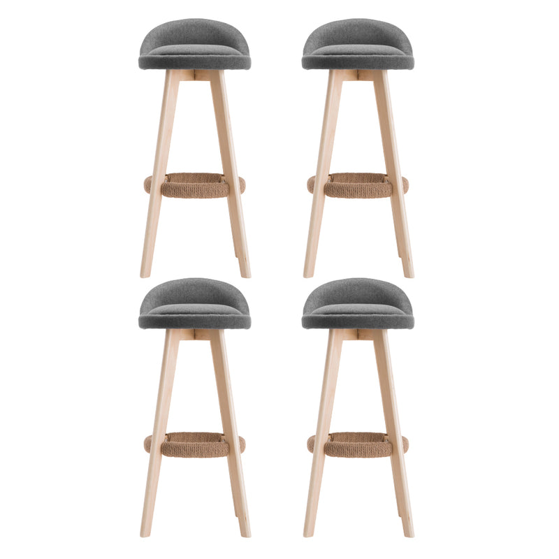 4x Bar Stools Padded Linen Wooden Grey