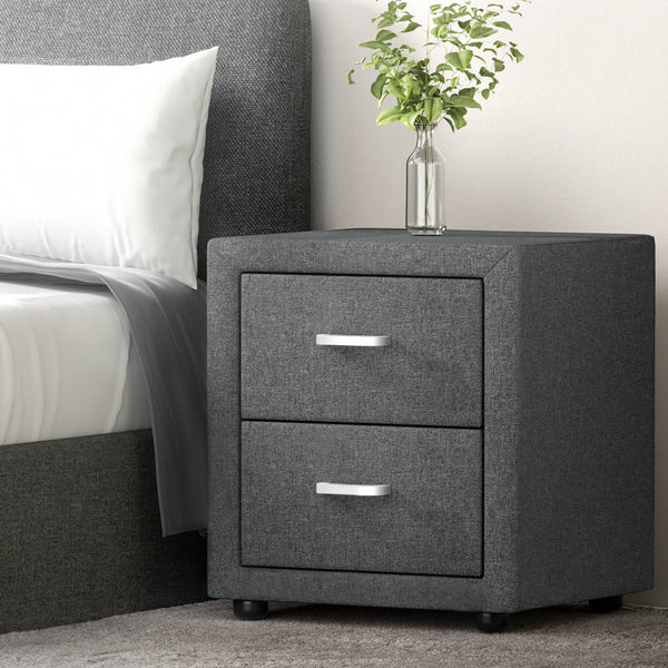 Bedside Table 2 Drawers Fabric - CADEN Grey