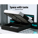 Artiss Bed Frame Queen Size LED Gas Lift Black COLE