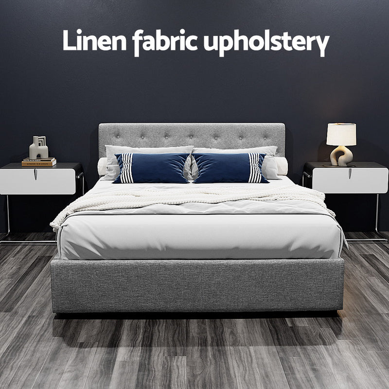 Artiss Bed Frame Queen Size Gas Lift Grey VILA