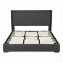 Artiss King Bed Frame Gas Lift Storage Bed with Charging Ports Upholstered Geometric Headboard Charcoal Grey