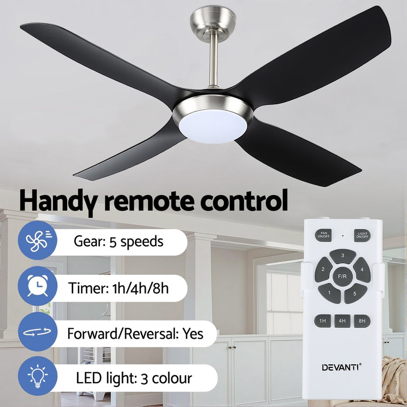 Devanti 52'' Ceiling Fan DC Motor w/Light w/Remote Black