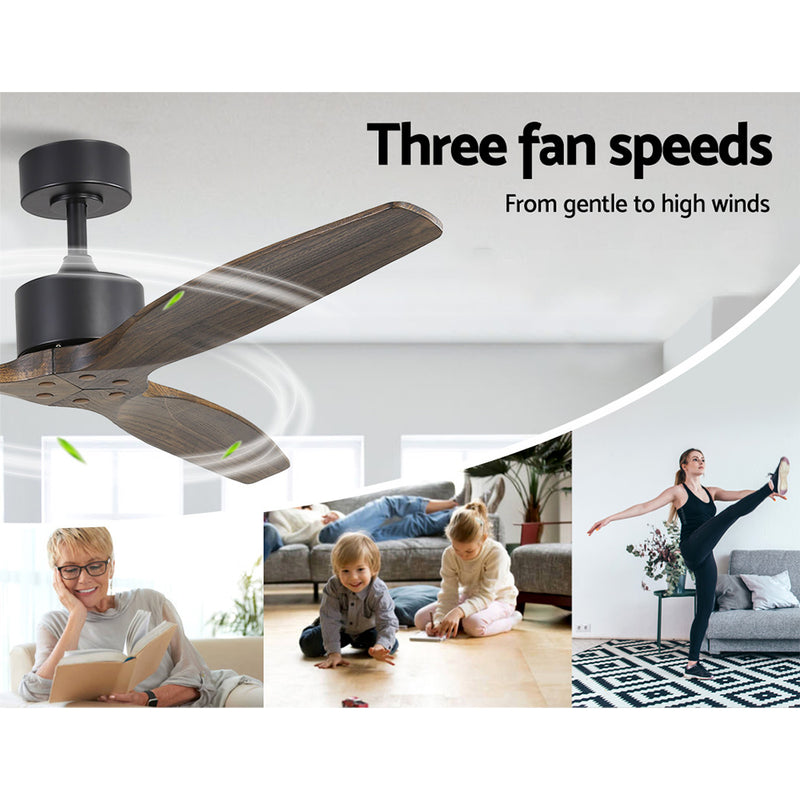 52'' Ceiling Fan AC Motor 3 Blades w/Remote - Dark Wood