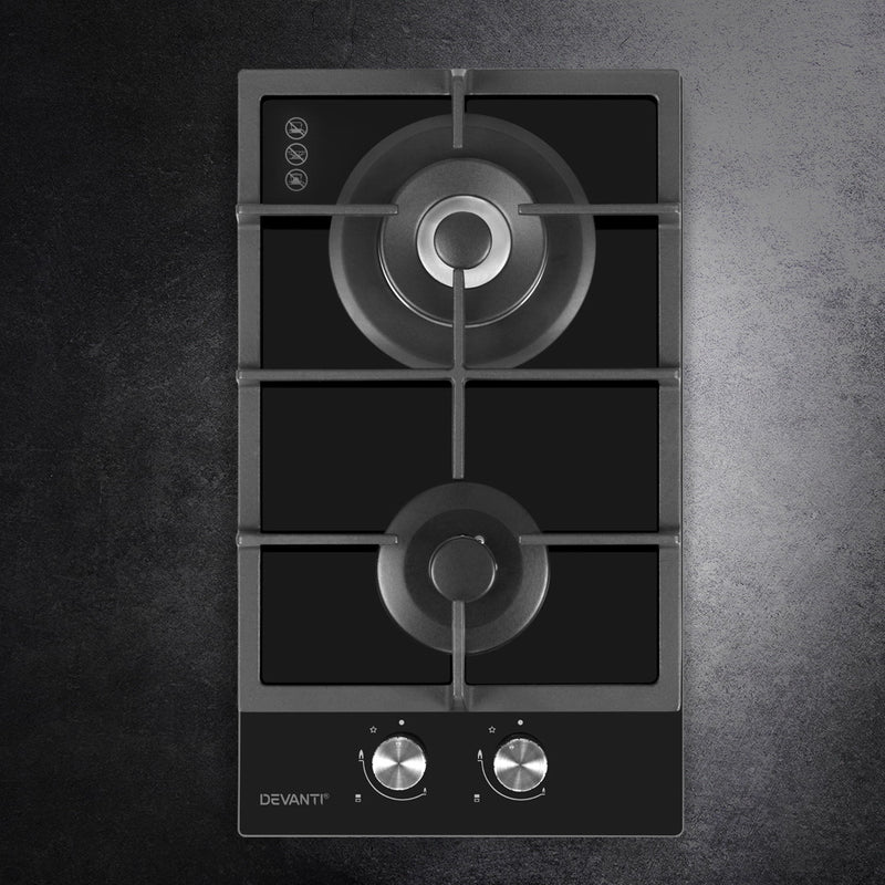 Devanti Gas Cooktop 30cm 2 Burner Black