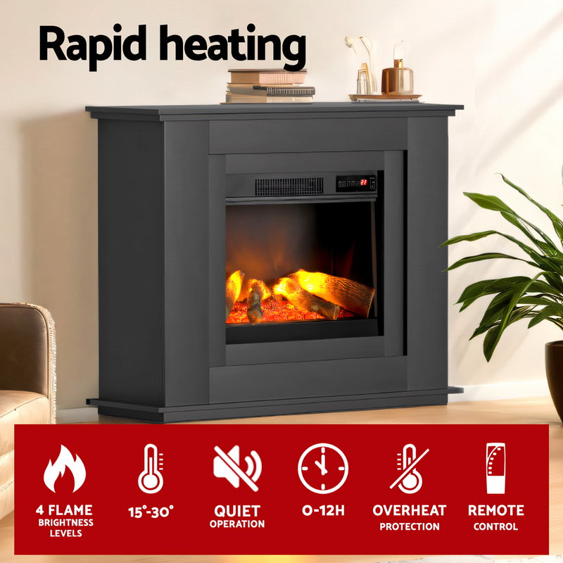 Electric Fireplace Fire Heater 2000W Black