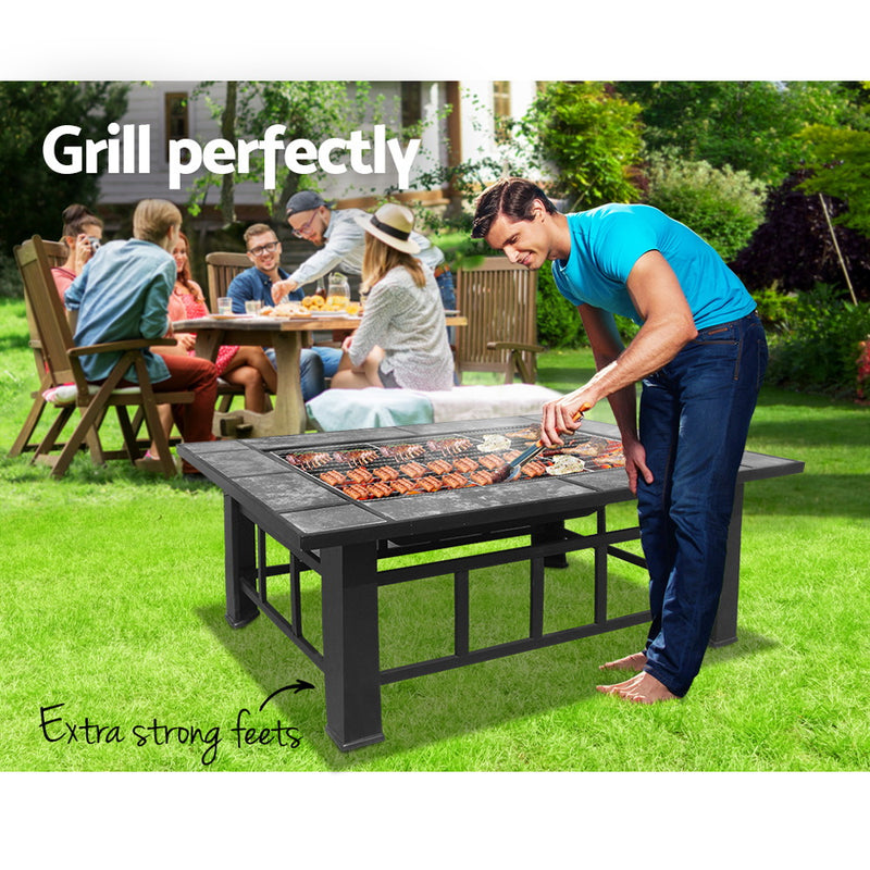Fire Pit BBQ Grill Ice Bucket 3-In-1 Table