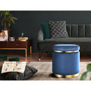 Ottoman Foot Stool Round Velvet Navy