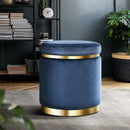 Ottoman Foot Stool Round Velvet Navy