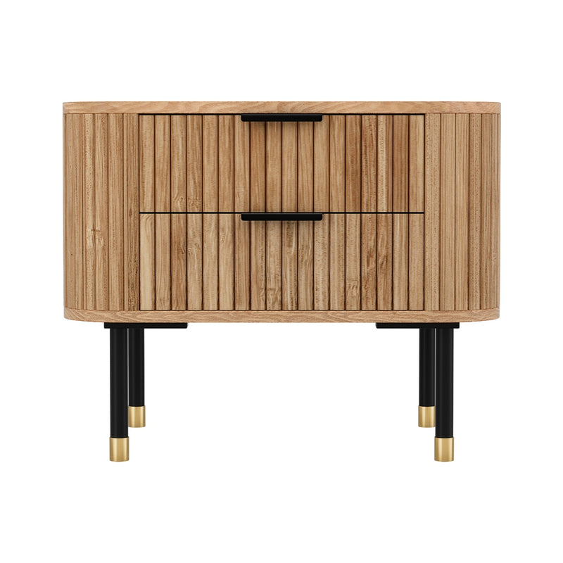 Bedside Table 2 Drawers Paulownia Wood Pine