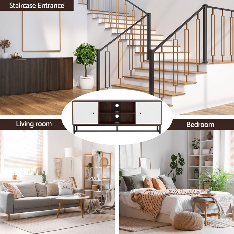 TV Unit 150cm Storage Shelves Walnut White