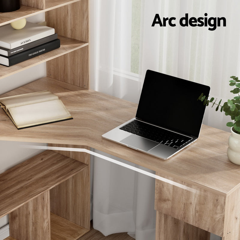 Computer Desk Bookshelf Drawer Cabinet Oak 120CM