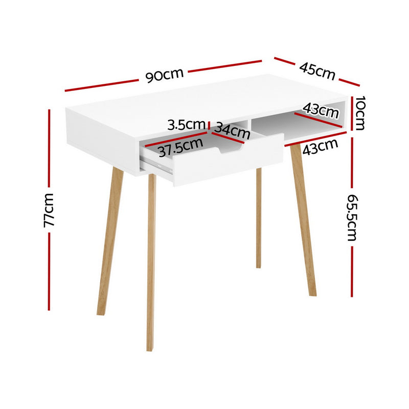 Computer Desk Drawer Cabinet Shelf White 90CM