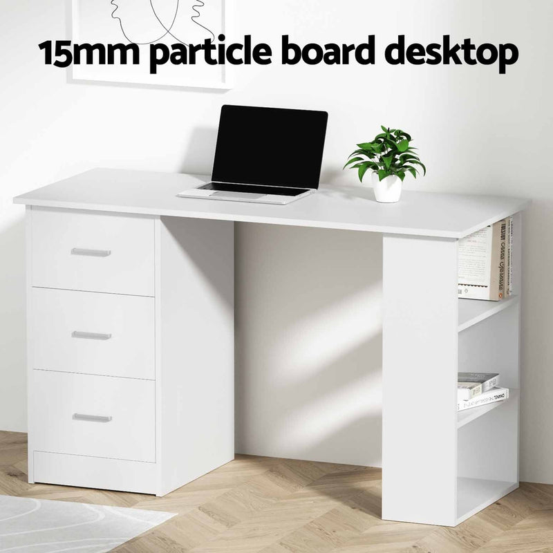Computer Desk Drawer Shelf Cabinet White 120CM